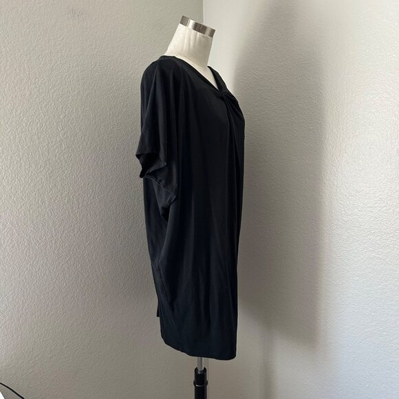 COS Twist Front Pull On Short Dress Batwing Short Sleeve Solid Black Minimalist - Picture 3 of 11